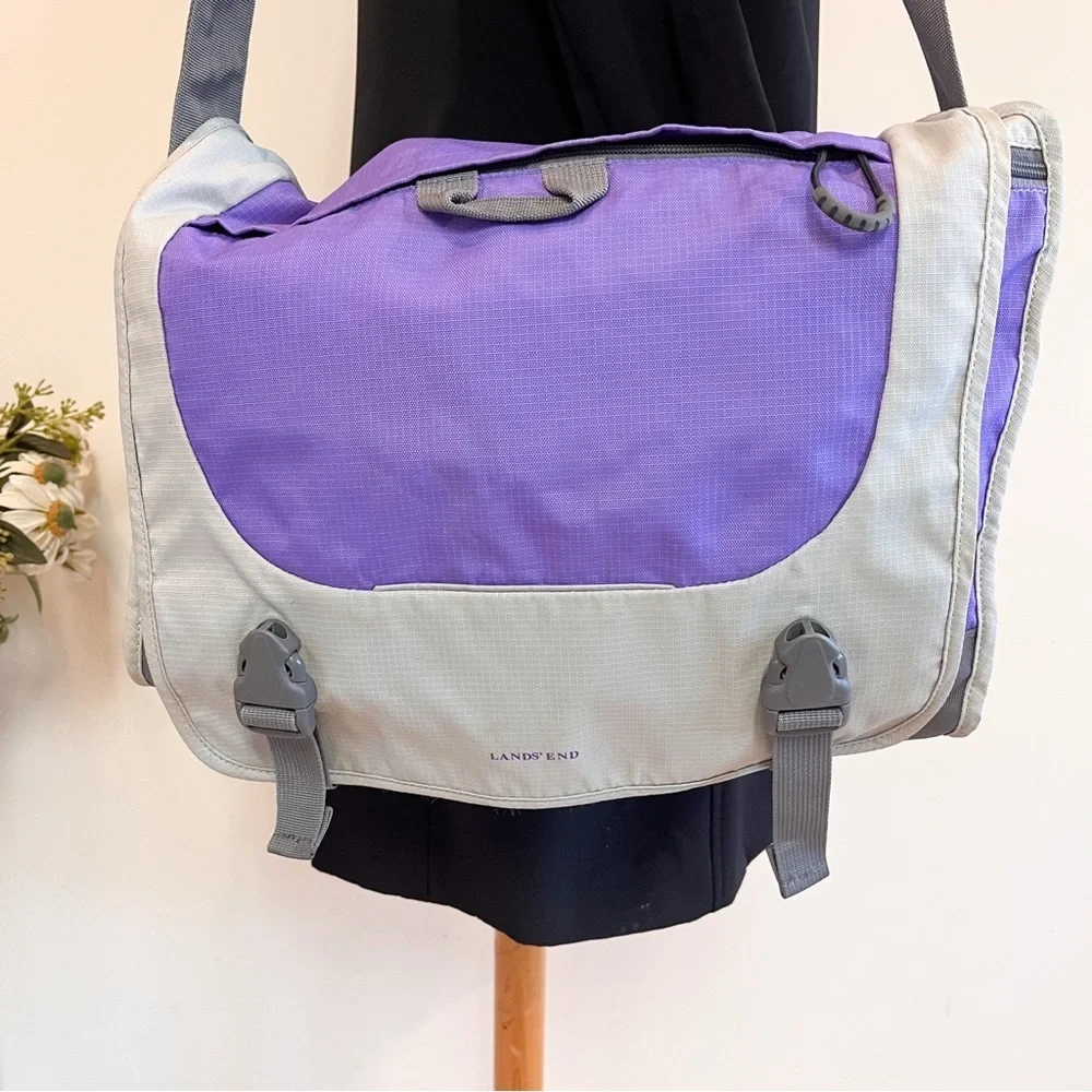 Lands’ End Kids Large Messenger Bag Purple Gray